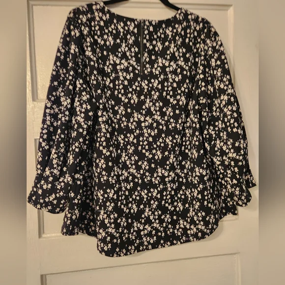 MELLODAY Blouse, Black & White Floral Pattern, Long Sleeve, Size XXL - Picture 5 of 12